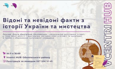 Цикл лекцій « Відомі та невідомі факти з історії України та мистецтва» у Vcentri HUB: Оболонь